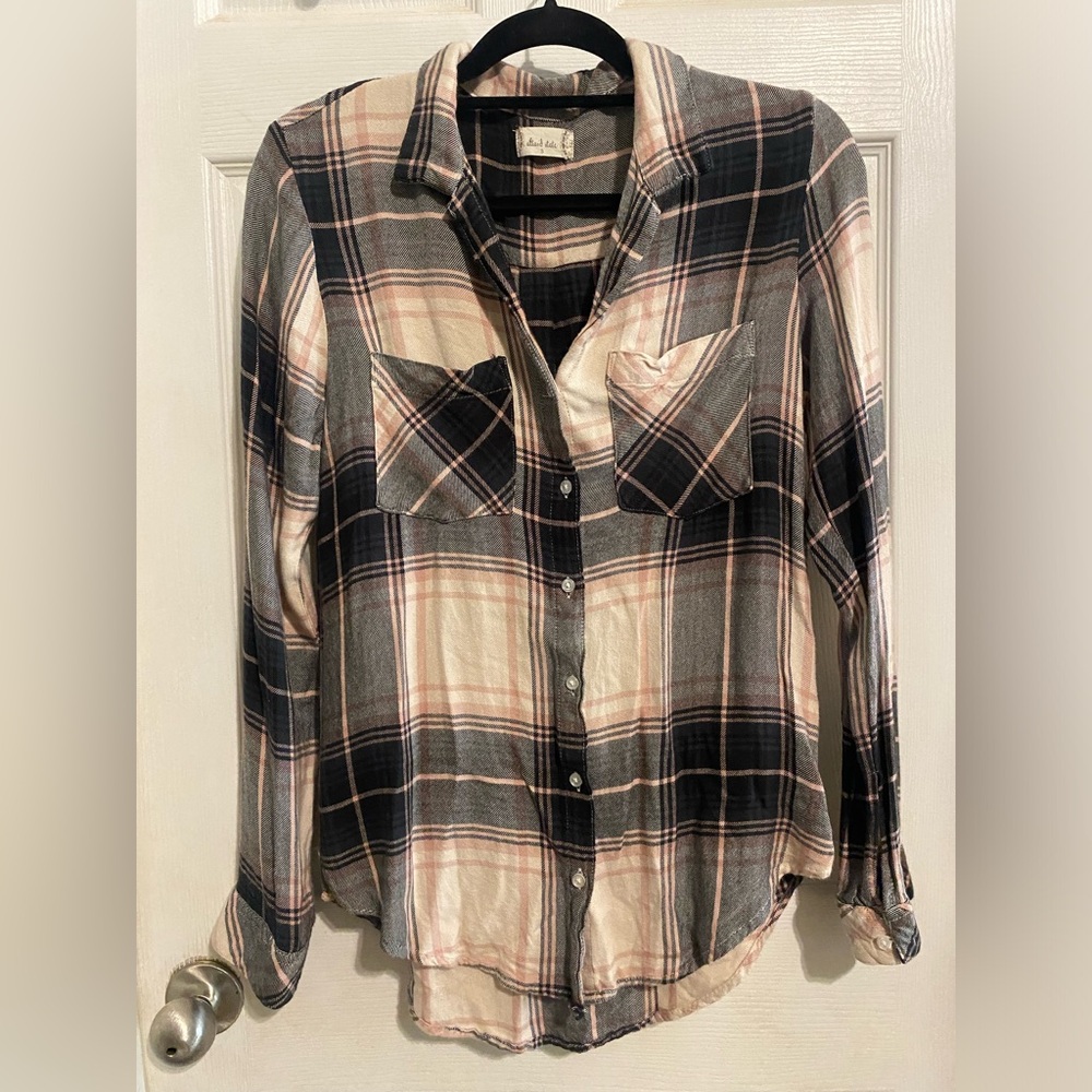 ALTAR'D STATE Pink Dark Green Black Flannel Long Sleeve Top Women’s Size Small